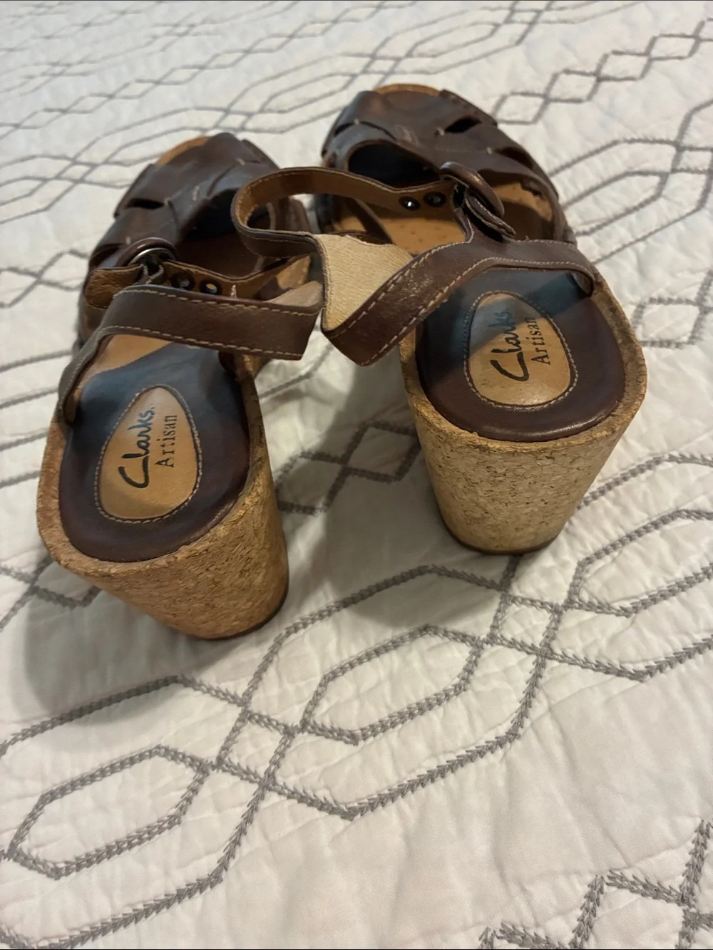 Clarks Brown Leather Slingback Wedge Sandals with Cutout Toe